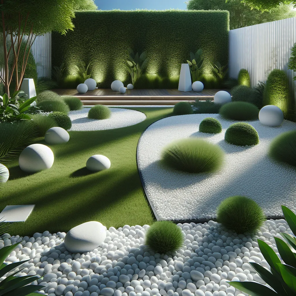 Białe otoczaki do ogrodu nowoczesny styl aranżacji przestrzeni